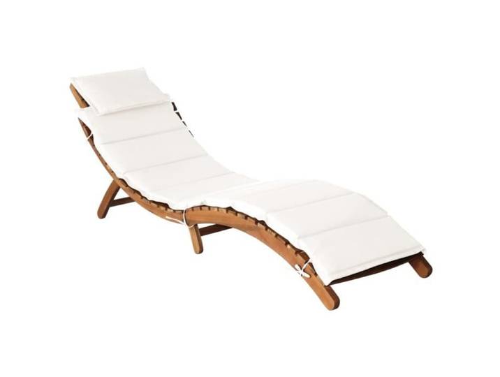 Chaise longue avec coussin Bois d'acacia solide Crème
