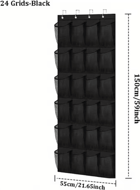 Inspire Curations 24 Pocket Over The Door Shoe Organizer With Mesh Storage 24 Grids black