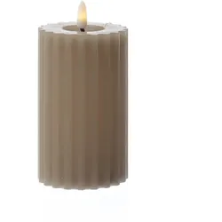 LED Kerze Liv Echtwachs gerillt mit Rillen flackernd H: 14,5cm Timer hellgrau