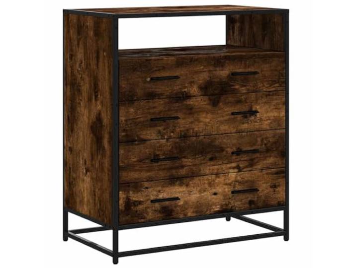 Makastle Schubladenschrank Schlafzimmer Braun Holzwerkstoff Räuchereiche 70x41x83,5 cm mit 4 Schubladen Industrial-Stil