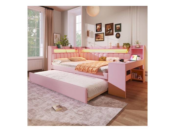 i@home Daybett Gepolstertes Tagesbett 140x200 cm mit Ausziehbett (Modernes Daybett mit USB-Anschluss), Modernes Daybett mit USB-Anschluss
