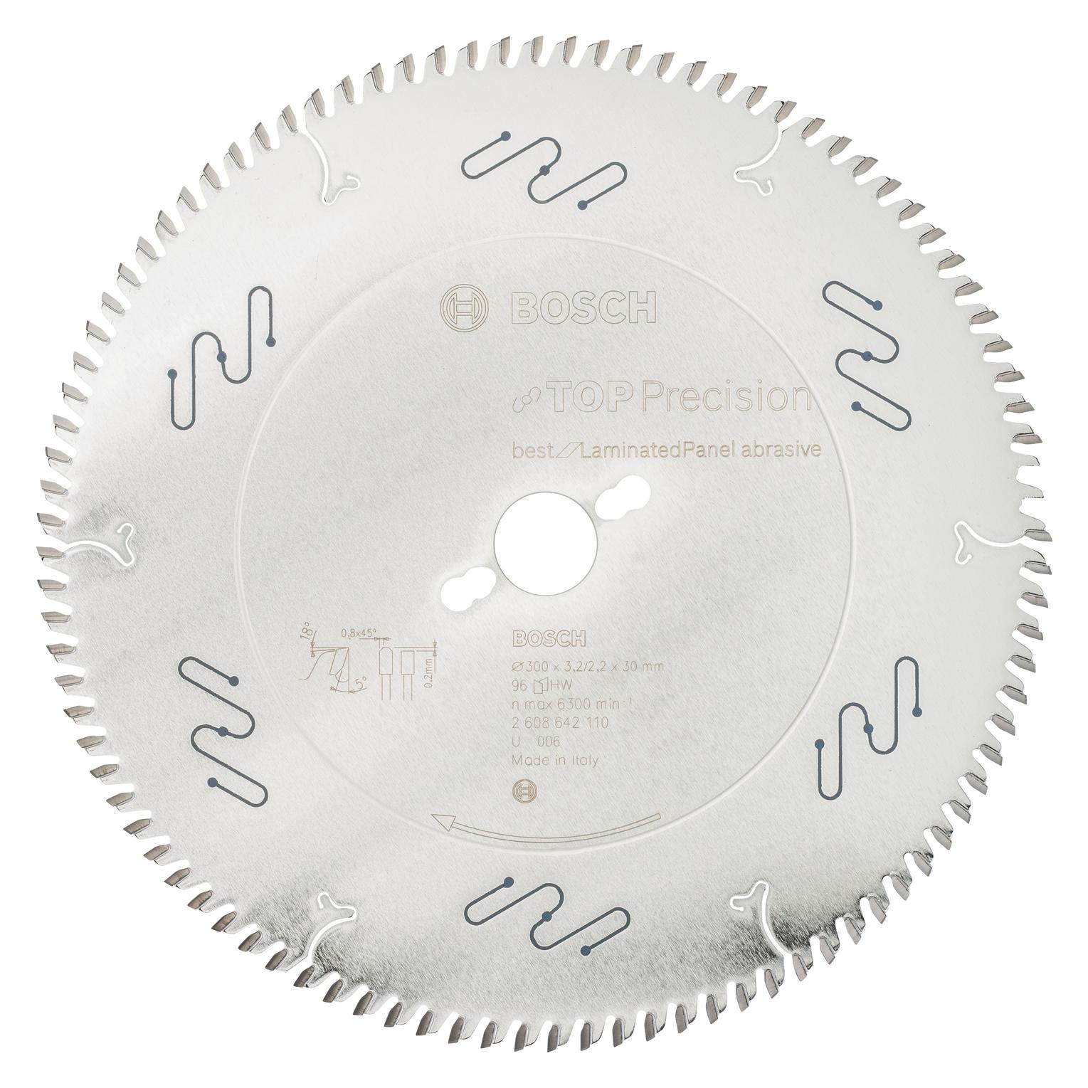 Bosch Professional Zubehör Kreissägeblatt Top Precision Best for Laminated Panel Abrasive 300x30x3,2 mm, 96 (2608642110)