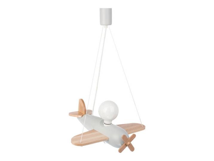 Kinderhängeleuchte Flugzeug, Grau, Naturfarben, Holz, Kiefer, 41x75x42 cm, Lampen & Leuchten, Innenbeleuchtung, Kinderzimmerlampen, Kinderhängeleuchten