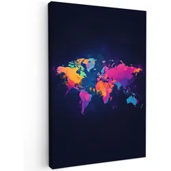 LEINWANDBILD Weltkarte - Bunt - Graffiti Wanddeko 40x60 cm