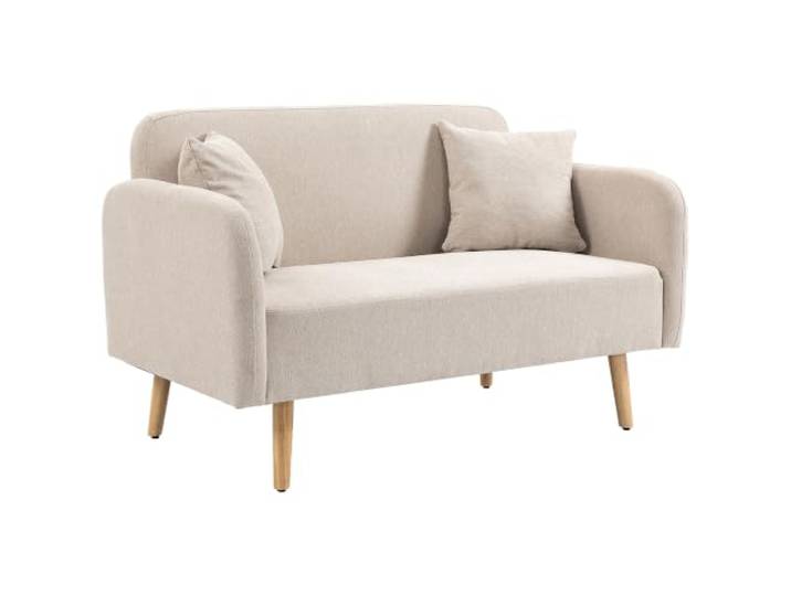 HOMCOM Sofa 2 Sitzer Couch mit 2 Wurfkissen Samtopik Creme 130 x 70 x 80 cm Kleine Loveseat, Modern Polstersofa, Wohnzimmer, Schlafzimmer, Kleinen Raum