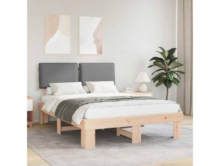 YUOTYRKTEJRSG Massivholz modernes Design Bettrahmen Hellgrau 135 x 190 cm Bettgestell mit gepolstertem Kopfteil Hellgrau 135 x 190 cm Massivholz Kiefer Doppelbett Lattenrost Ohne Boxspring Modern