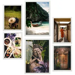 POSTER Set Mit 6 Herbst In Thailand Reisfelder Buddhismus & Kultur A3 & A4 Weißer Rahmen