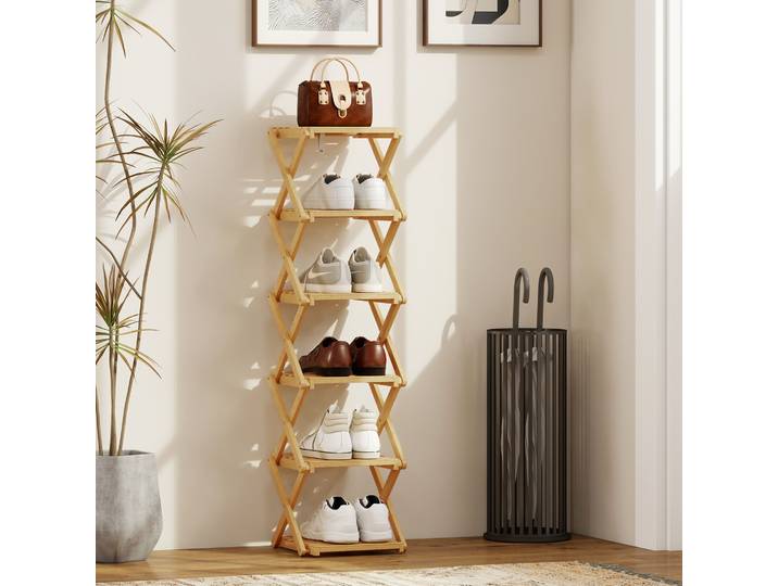 HOMCOM Étagère à Chaussures 6 Niveaux Bambou 9 Paires Naturel