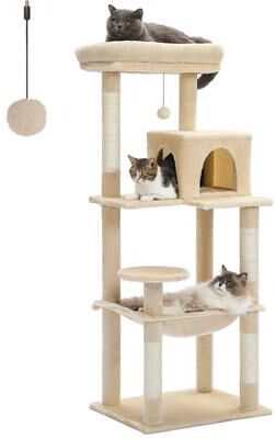 All Categories Goods Indoor Cat Tree With 5 Levels, Large Hammock, Sisal Scratching Posts, Cozy Condo And Top Perch For Large Cats beige