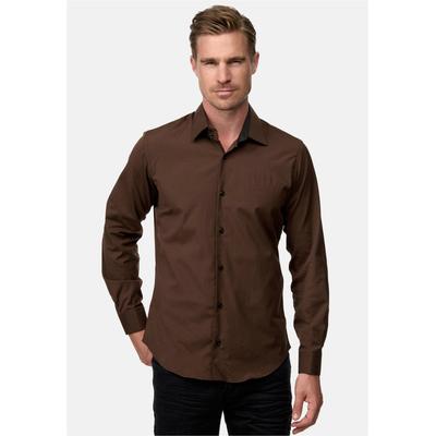 Langarmhemd RUSTY NEAL, Herren, Gr. 3XL, EURO-Größen, braun, 60% Baumwolle, 37% Polyester, 3% Elasthan, unifarben, Hemden, mit trendigem Farbkontrast