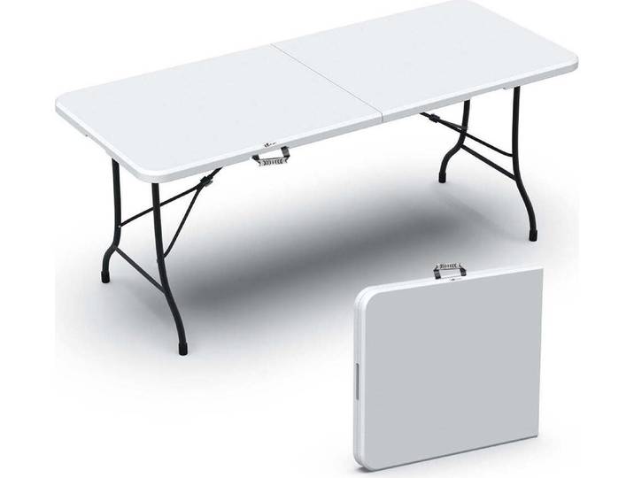 VOUNOT® Table de jardin pliante 180x75 cm Table de camping Table de buffet pliante\, blanche