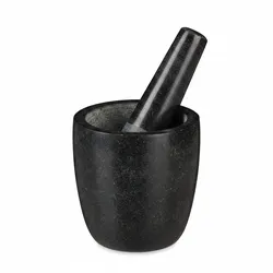 Relaxdays Granit Mörser mit Stößel, robust & langlebig, Gewürze, Kräuter, polierter Steinmörser, Ø 13 cm, 500ml, schwarz