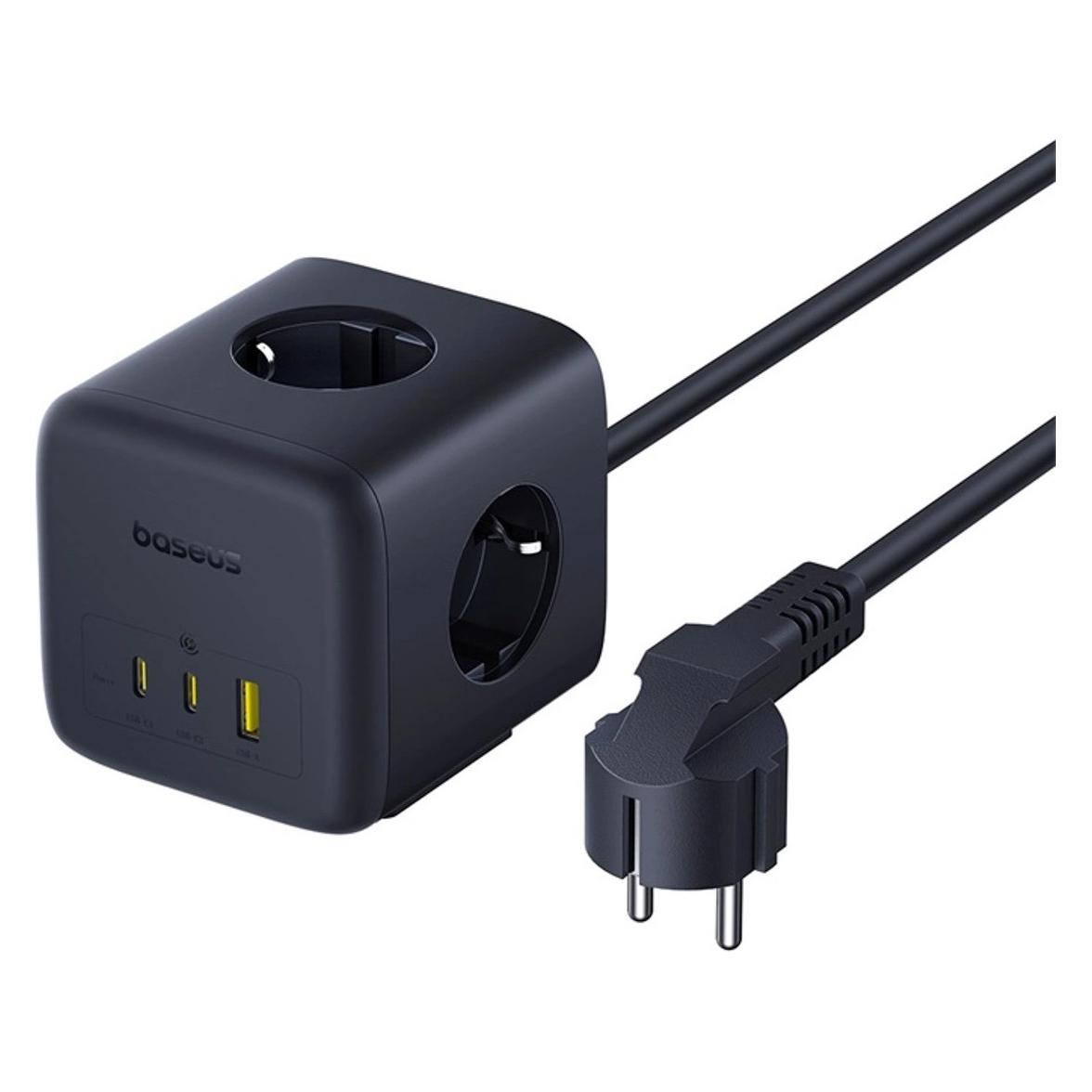 Baseus EnerFill FA11 67W Steckdosenleiste, USB-A + USB-C Würfel + 3 x EU-Steckdose 1,5m - Schwarz (67 W) (6932172687526)