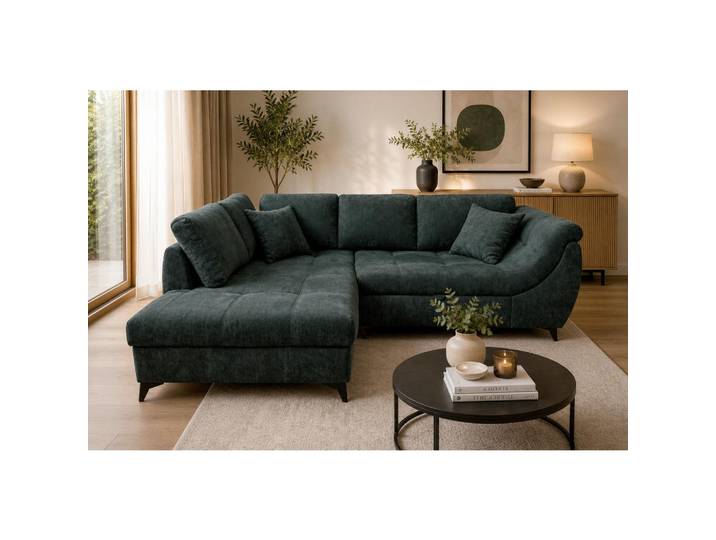 P & B Ecksofa Livano, Grün, Metall, Füllung: Polyurethan (PUR),Polyurethan (Pur), Ottomane links, L-Form, 250x190 cm, Armteil rechts, Wohnzimmer, Sofas & Couches, Wohnlandschaften, Ecksofas