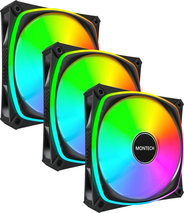 Montech RX120 PRO PWM Reverse Lüfter, ARGB - 3er-Pack, 120mm, schwarz
