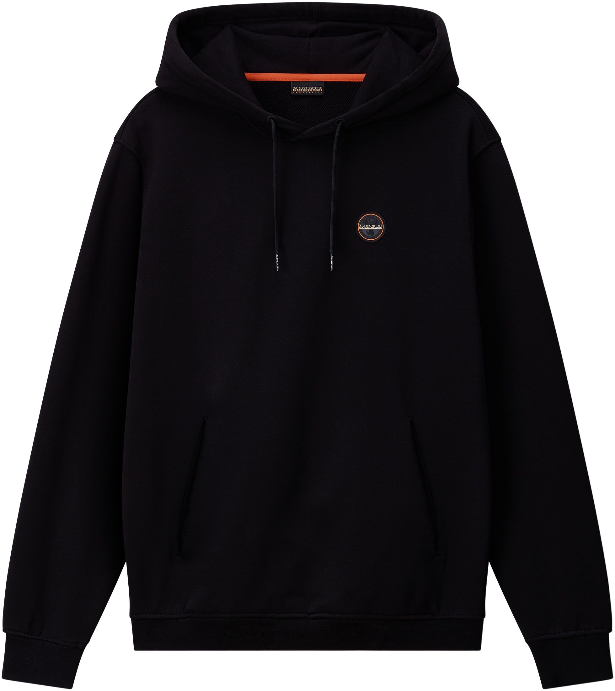 Kapuzensweatshirt NAPAPIJRI "B-BADGE H", Herren, Gr. S, schwarz (schwarz beauty), Sweatware, Obermaterial: 100% Baumwolle, hüftbedeckend, Bündchen, Sweatshirts Kapuzensweatshirt, mit Kordelzug, hüftbedeckende Länge schwarz beauty S