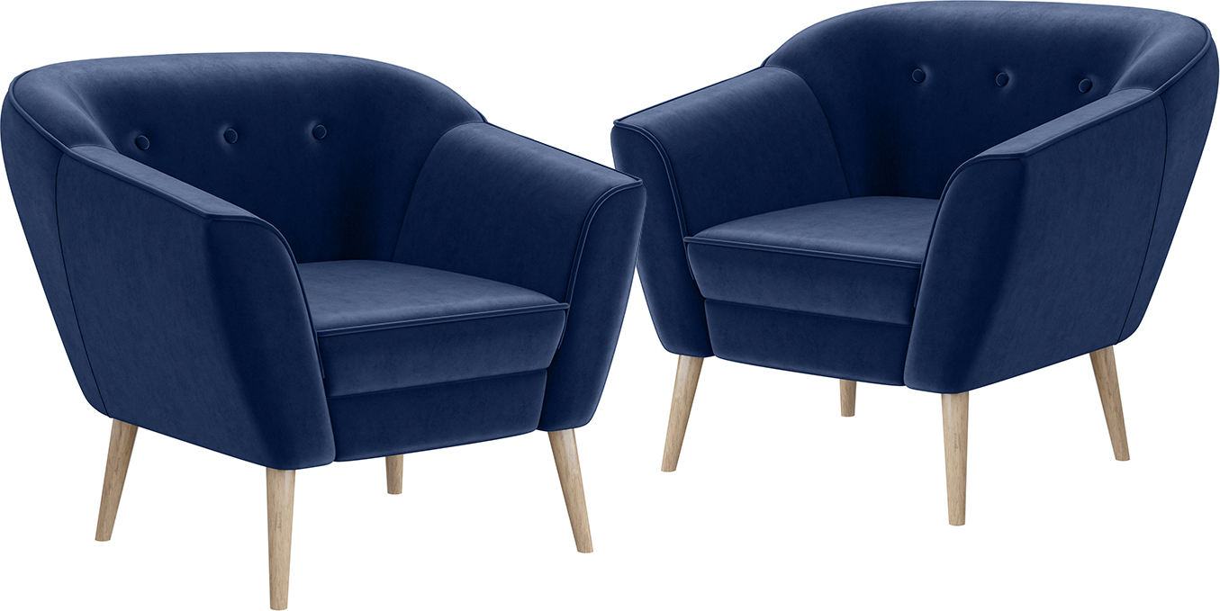 MEBLINI Sofa Sessel für Wohnzimmer 2er Set - Mini Lounge für zwei Personen - Sitzgarnitur - Polstergarnitur - DORIS - 1+1 - Blau Samt