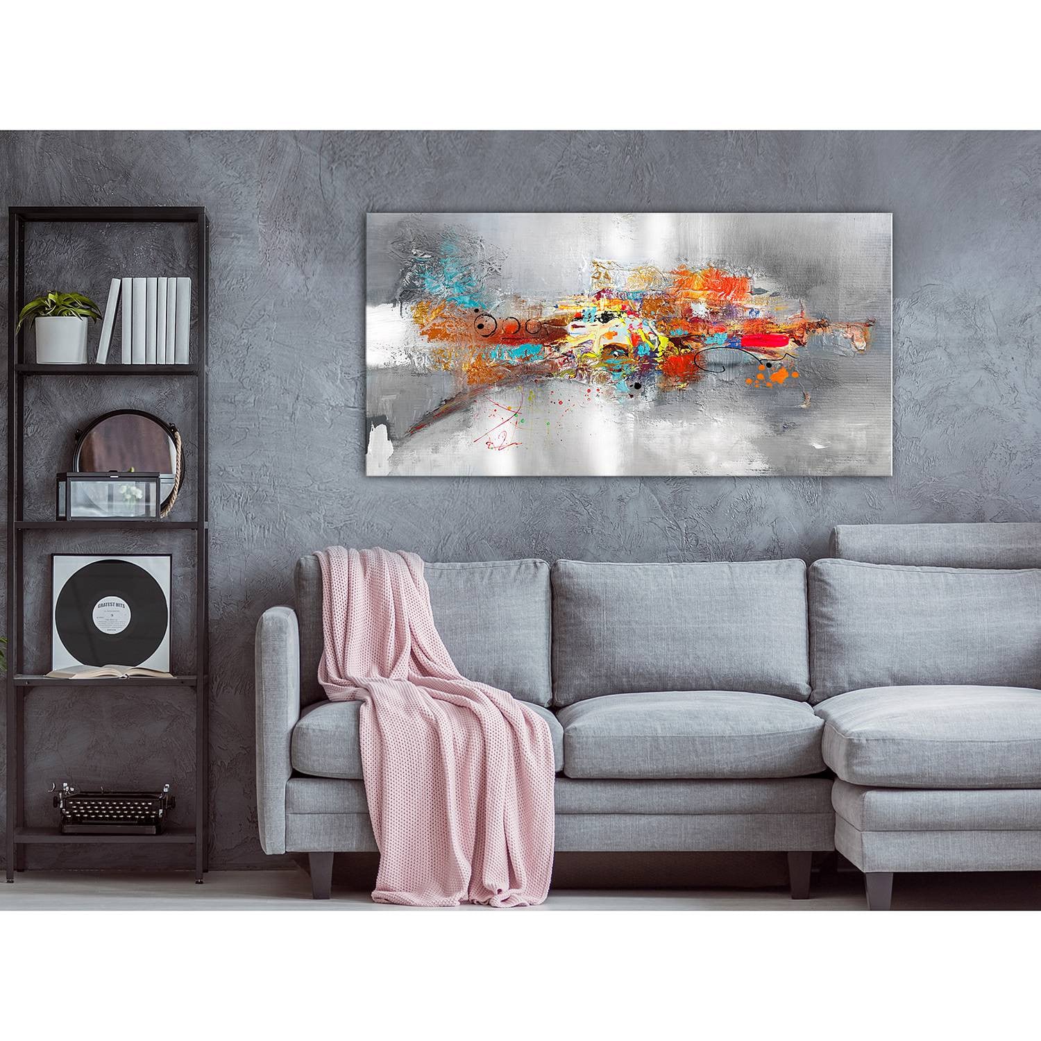 home24 Dominant Wide abstracte linnen afbeelding grijs 120 x 60 cm