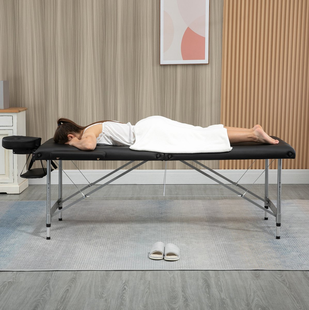 MODFU Opklapbare Massagetafel met 7 Zones en Hoogteverstelbaarheid in Zwart Kunstleer