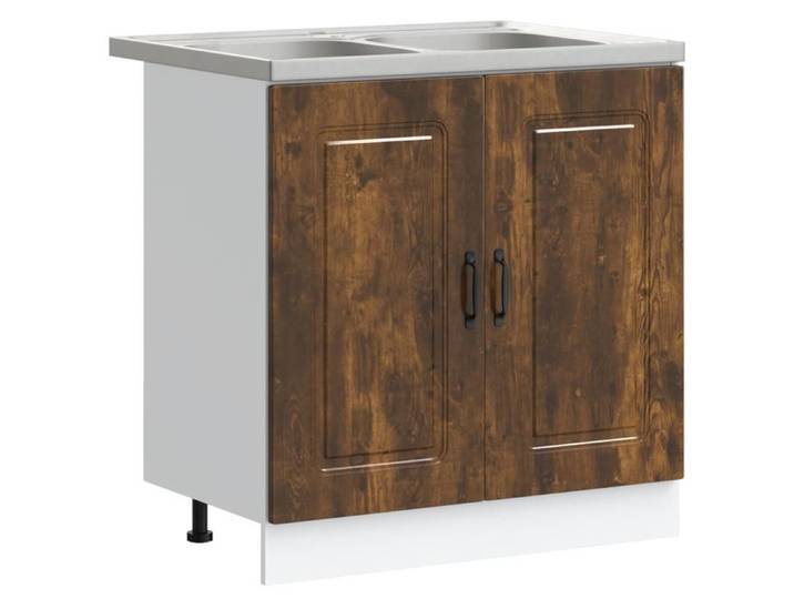 HOT Ventes Buffet cuisine - CHIC Armoire de cuisine  Kalmar  avec doubles éviers en chêne fumé en - bois d'ingénierie @1010@