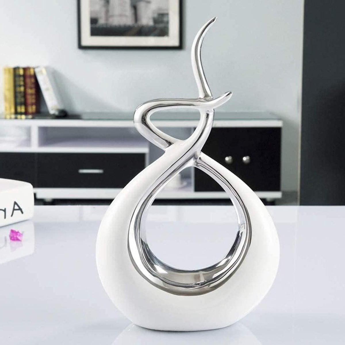 Keramiek Beeld Decoratie Object Zilver Wit Maat D