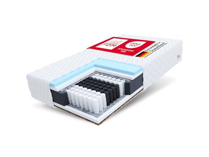 FDM Calmera Max Taschenfederkernmatratze 100x200 cm Matratze 7-Zonen Hochelastischer HR Komfortschaum Kokos Härtegrad H3/H4 (Mittelweich/Hart) 26 cm Höhe Zweiseitig Abnehmbarer Bezug Waschbar