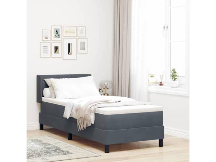 RJPLMFV Samtbett, Dunkelgrau, 200 x 80 cm Kopfteil verstellbar, halbfeste Matratze, Kiefer massiv, modernes Design