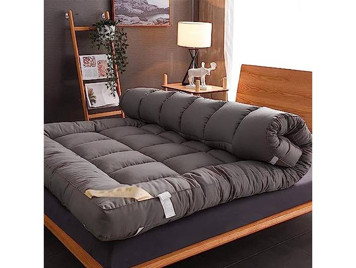 Dremdo Japanische Bodenmatratze Futon Matratze, Dicken Tatami Matte Schlafpad Faltbare Roll Up Matratze, Japanische Dicken Futon Matratze Atmungsaktive Faltbare Bodenbett,Grau,180x200cm
