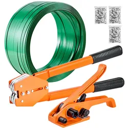 VEVOR 4 tlg. Umreifungsset mit Umreifungsband, Manuelle Umreifungsgerät mit 304,8 m PET Band, 300 Metallklammern & Schneider, Ideale Werkstattausstattung für Industrielle Verpackung, Transport & Lager