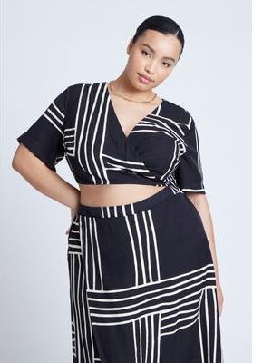 Plus Size Women's Printed Wrap Top by ELOQUII in Stripe Remix (Size 18)