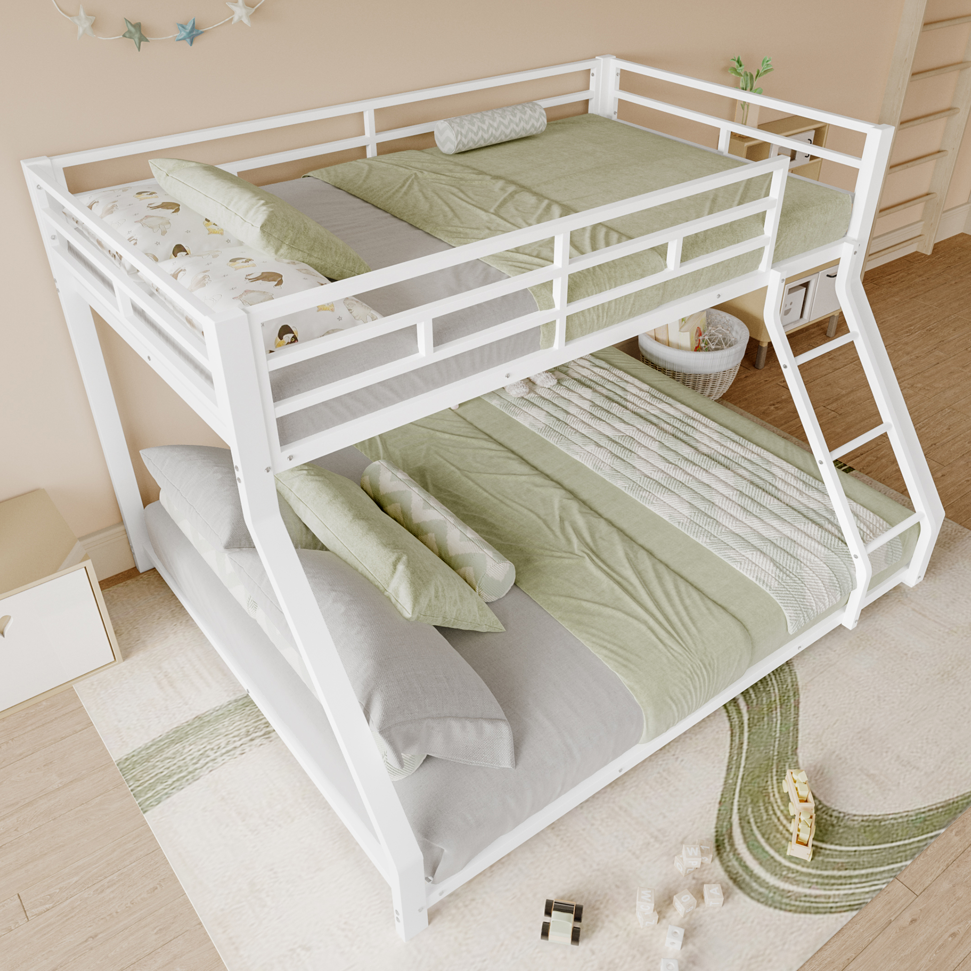 STILVORA Etagenbett 90/140x200 Doppelbett Jugendbett mit Geländer und Stufe,Metallbett mit Doppelschichtigem Raum,mit 1 Matratze,Weiß