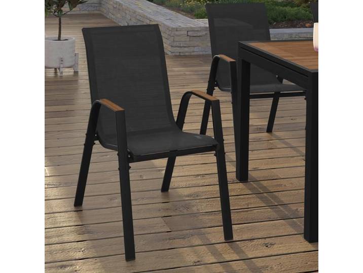 IDMARKET Lot de 6 chaises de jardin NOUMEA métal et textilène empilables noir et bois