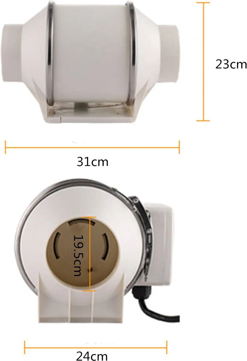 Stille Buisventilator Afvoerventilator Inline voor Luchtverversing - Wit - 200 mm Diameter