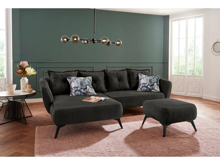 Ecksofa HOME AFFAIRE Baggio romantische Polsterecke, bequem, Breite 277 cm, L-Form , grau (anthrazit), B:277cm H:80cm T:162cm, Sofas, Ecksofa, Zierkissen inklusive, schwarze Metallfüsse