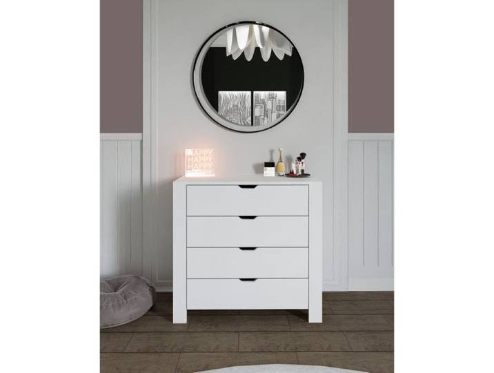 Commode Meuble de rangement en bois MDF mélaminé blanc 90 x 42 x 85 cm 4 tiroirs