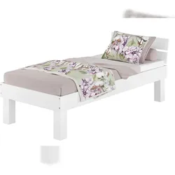 Erst-Holz Buche massiv hohe Füße Singlebett Holzbett Bettrahmen waschweiß V-60.86W-HoR