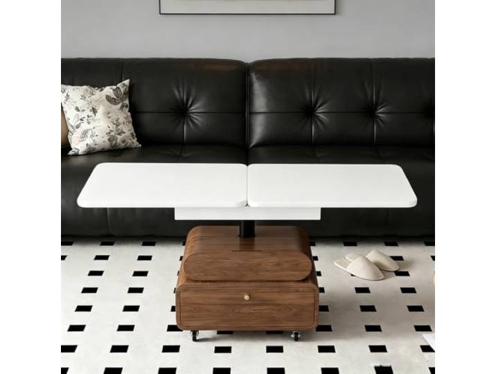 Couchtisch mit anhebbarem Blatt, Stauraum & Laufrollen, multifunktional Massivholz-Optik, verdeckter Stauraum, leise Laufrollen, minimalistischer Stil für Wohnzimmer & gehobene Innenräume(A)