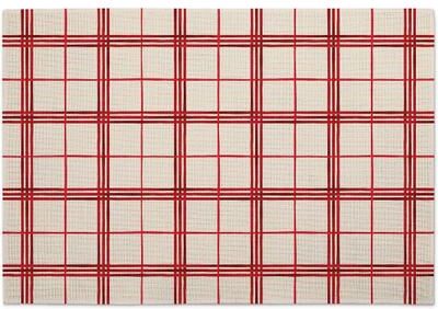 Highland Home Red Striped Plaid 4-Pack Poly-Cotton Blend Placemats Manufactured in The USA Machine Washable Dryer Safe