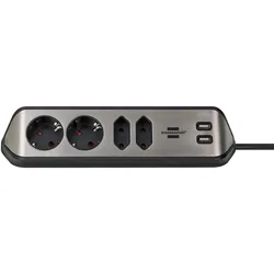 brennenstuhl Eck-Steckdosenleiste – 2x Schutzkontakt, 2x Euro und 2x USB Ladebuchsen, estilo Serie