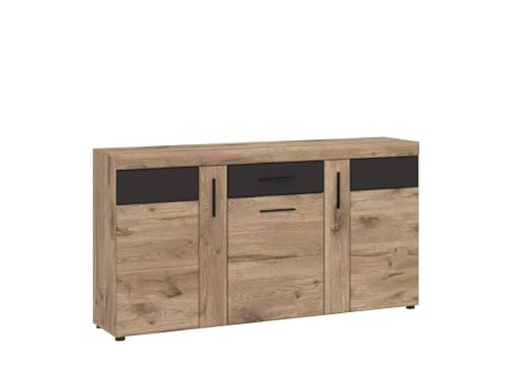 möbelando Sideboard >Grano< in Viking Eiche Dekor/Kosmos GRAU - 156,8x86x40,9 (BxHxT)