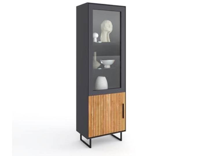 möbelando Stauraumvitrine >Joe< in Eiche/anthrazit, Eiche teilmassiv - 54x197x40 (BxHxT)