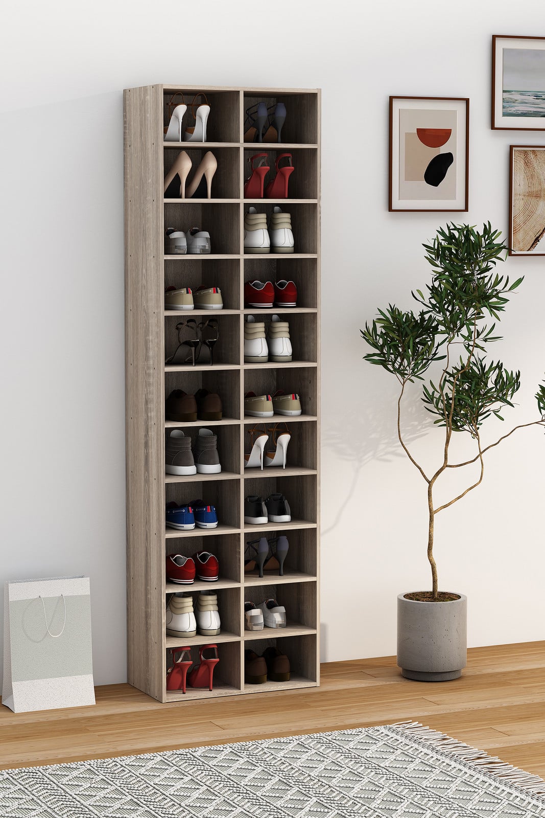home24 Schoenenrek type A, Bruin Sonoma eikenhouten look, Hoogte: 183 cm