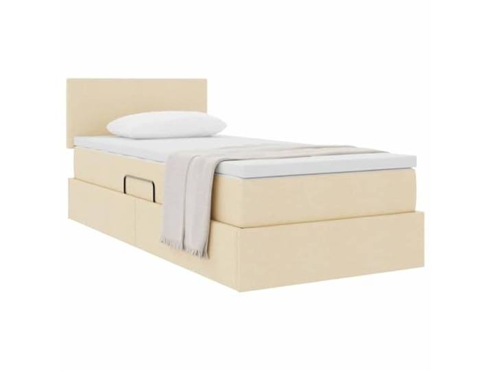 KTHLBRH Boxspringbett mit Matratze, Creme, 100 x 200 cm Hydraulisches Heben, robuste Struktur, modernes Design, geräumiger Behälter