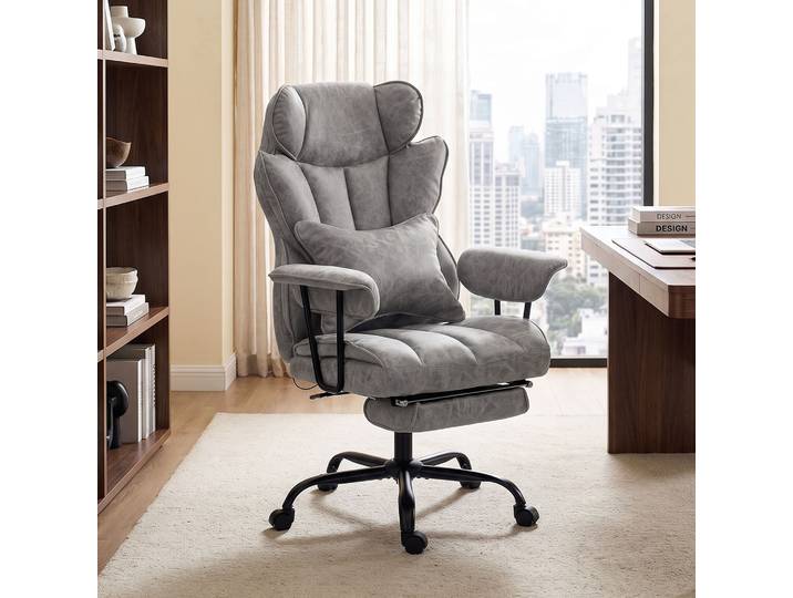 HOMCOM Fauteuil Bureau Massage 6 Points Chauffant Repose-Pieds Gris
