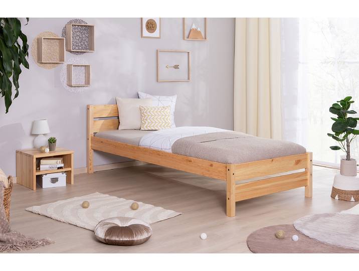 Lit en bois massif Bora 90 x 200cm Pin massif naturel Marron/Pin Pin