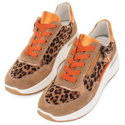 Keilsneaker ARA "GARDA", Damen, Gr. 3(36), atmungsaktiv, orange (beige, leo, orange), Glattleder, Veloursleder, kontrastfarbene Details, Schuhe, Plateausneaker, Keilsneaker mit Wechselfußbett in H-Weite