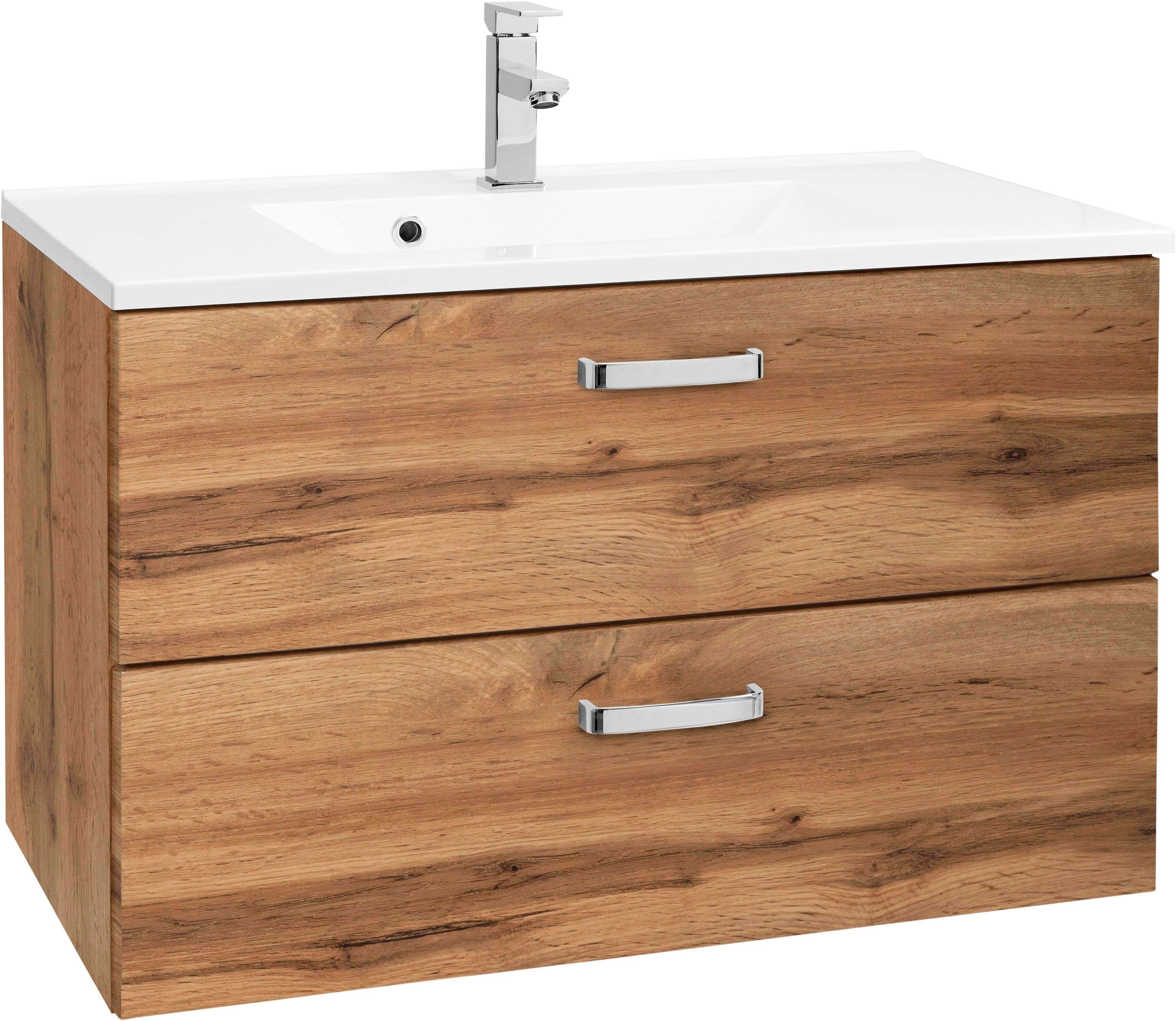 Waschtisch WELLTIME "Ravenna", braun (eichefarben, eichefarben), B:80cm H:54cm T:48cm, Waschtische, Waschtisch eichefarben, eichefarben B/H/T: 80cm x 54cm x 48cm