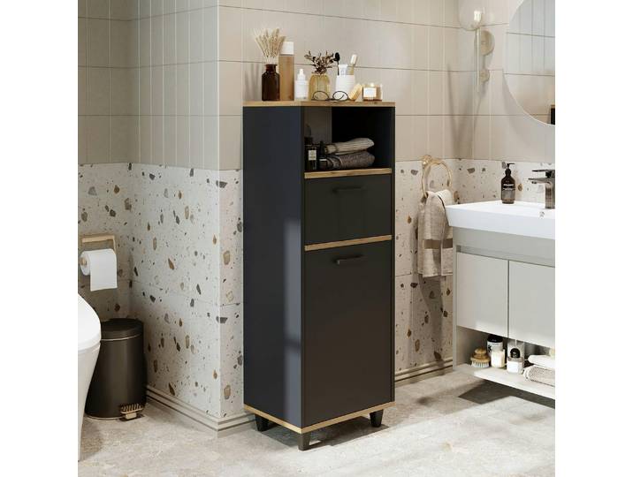 Colonne Salle De Bains Anthracite Avec Panier À Linge Mare