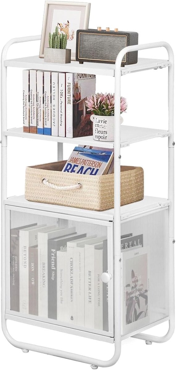 Boekenkast Metaal Wit met 3 Lagen en Afgeronde Hoeken