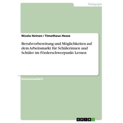 Berufsvorbereitung und Möglichkeiten auf dem Arbeitsmarkt für Schülerinnen und Schüler im Förderschwerpunkt Lernen, Taschenbuch von Timotheus